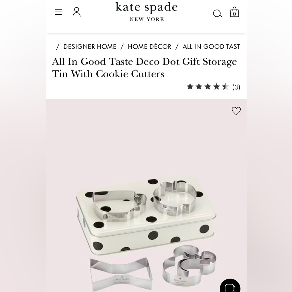 Kate Spade All in Good Taste Deco Dot cookie cutter set and polka dot tin